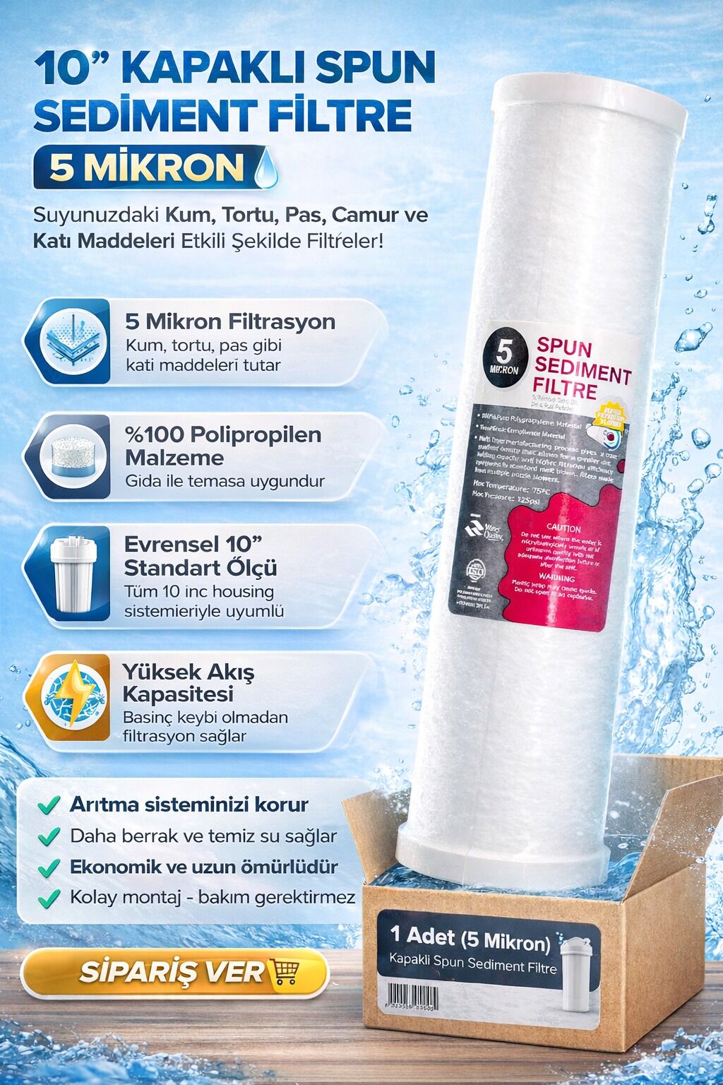 10'' Endkaplı Spun Filtre