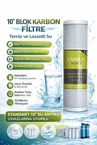 10'' Kömür Bazlı Blok Karbon Kartuş Filtre