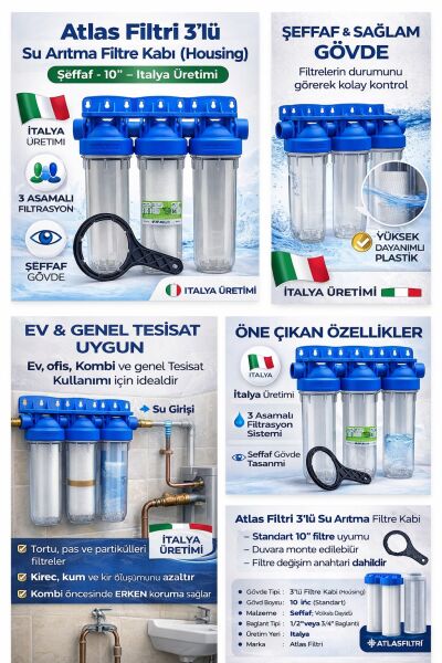 Atlas 3lü Boş Housing DP 10  1” OT TS Filtre Kabı