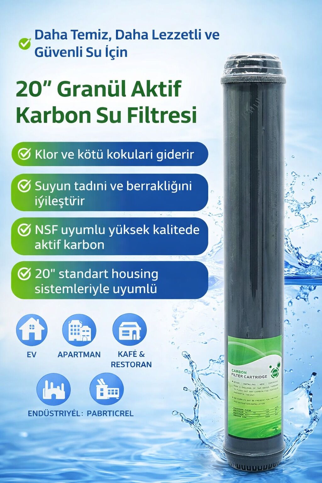 20'' Gac Granül Aktif Karbon Filtre