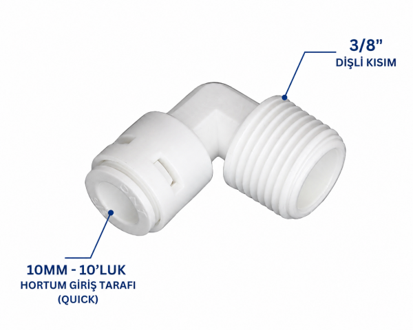 Su Arıtma Cihazı 3/8'' Dişli Dirsek -Quick (10 mm Çıkış)