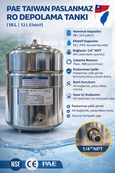 Pae İthal 12 Litre Paslanmaz Su Arıtma Tankı
