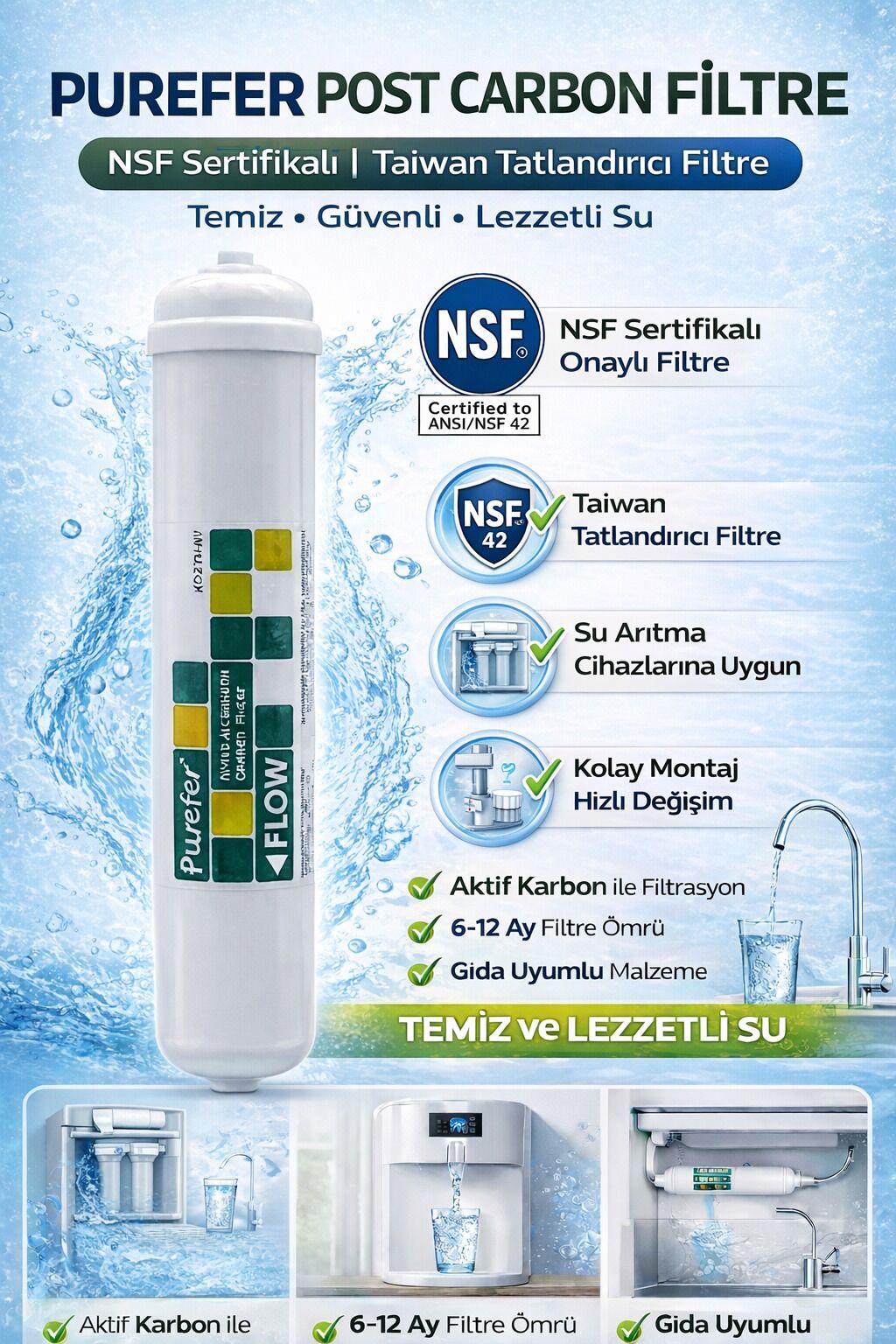 Purefer Su Arıtma Filtresi Purefer 10'' Tatlandıcı Filtre Nsf Sertifikalı