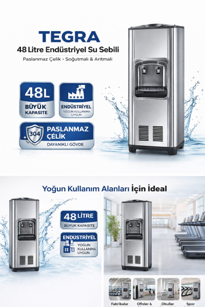 Sanayi Tipi 48 lt Soğutmalı Arıtmalı Paslanmaz Çelik Su Sebili