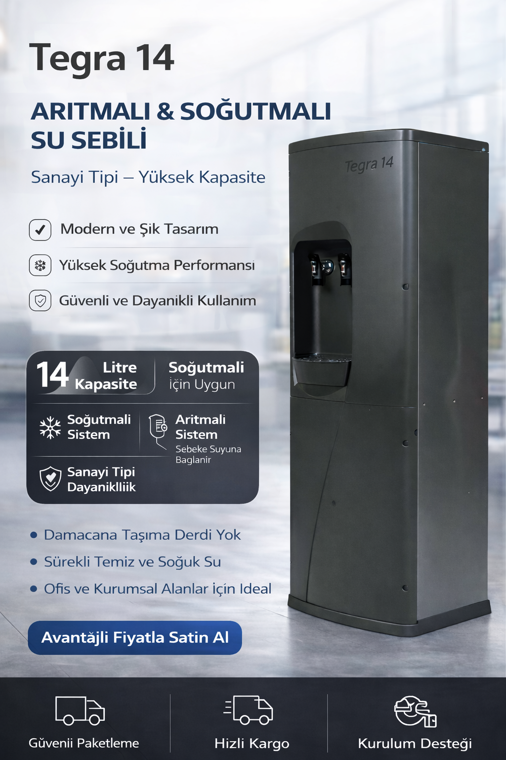 Arıtmalı Sanayi Tipi 14 Litre Soğutmalı 14 Litre Paslanmaz Çelik Su Sebili
