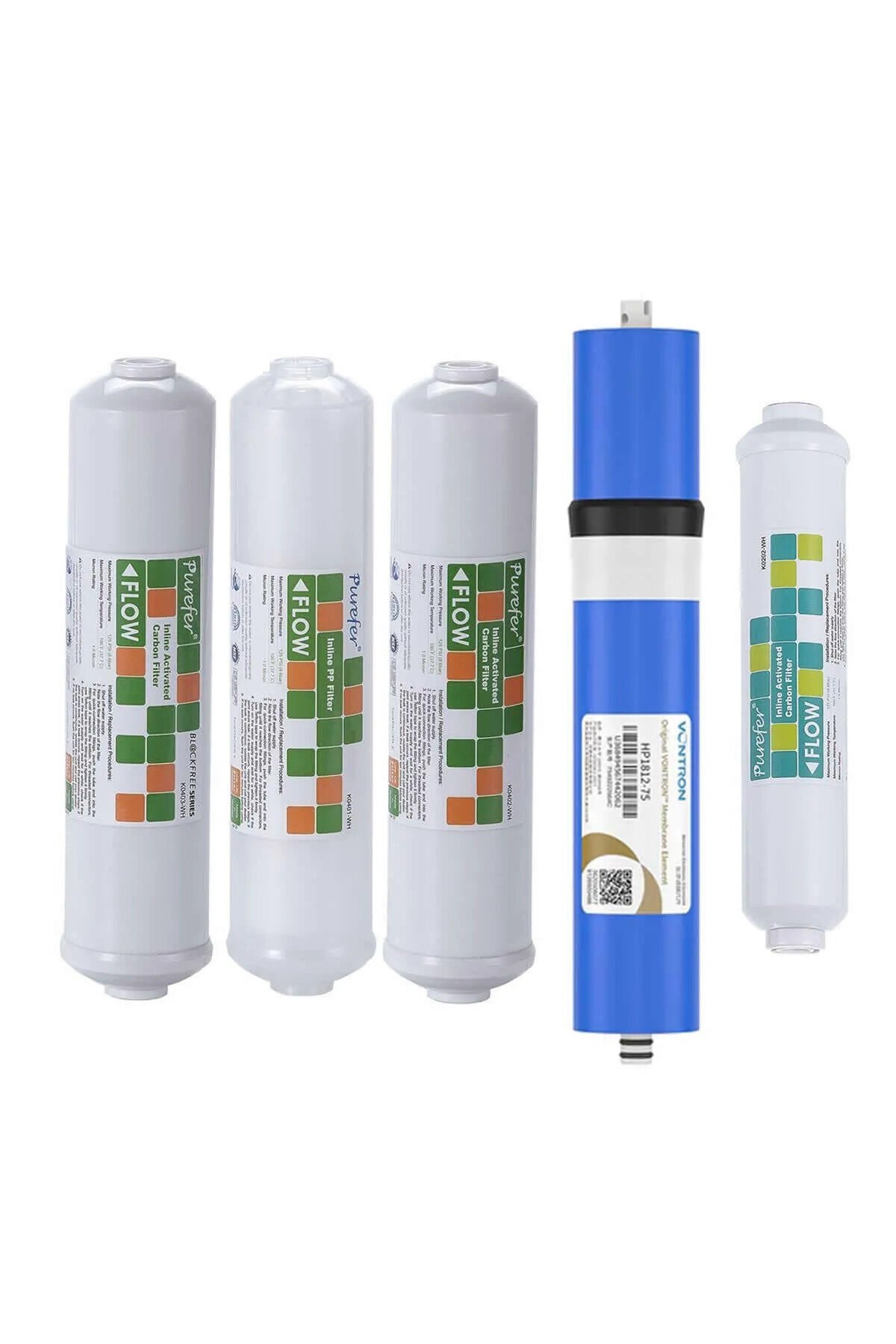 Purefer 12'' Inline 5'li Filtre Seti NSF sertifikalı