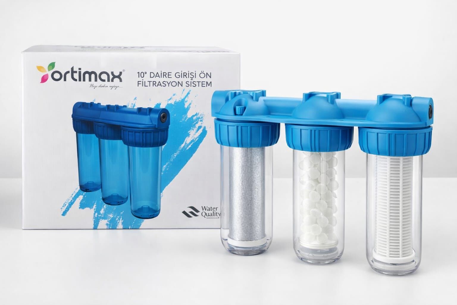 Ortimax 10'' 3'lü Bina-Daire-Villa Giriş Ön Filtrasyon Sistemi