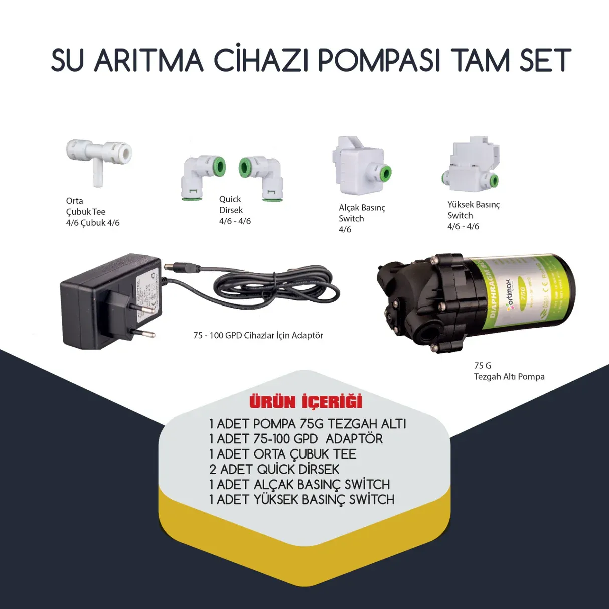Ortimax Evsel Su Arıtma Pompa Kiti / 75 Gpd