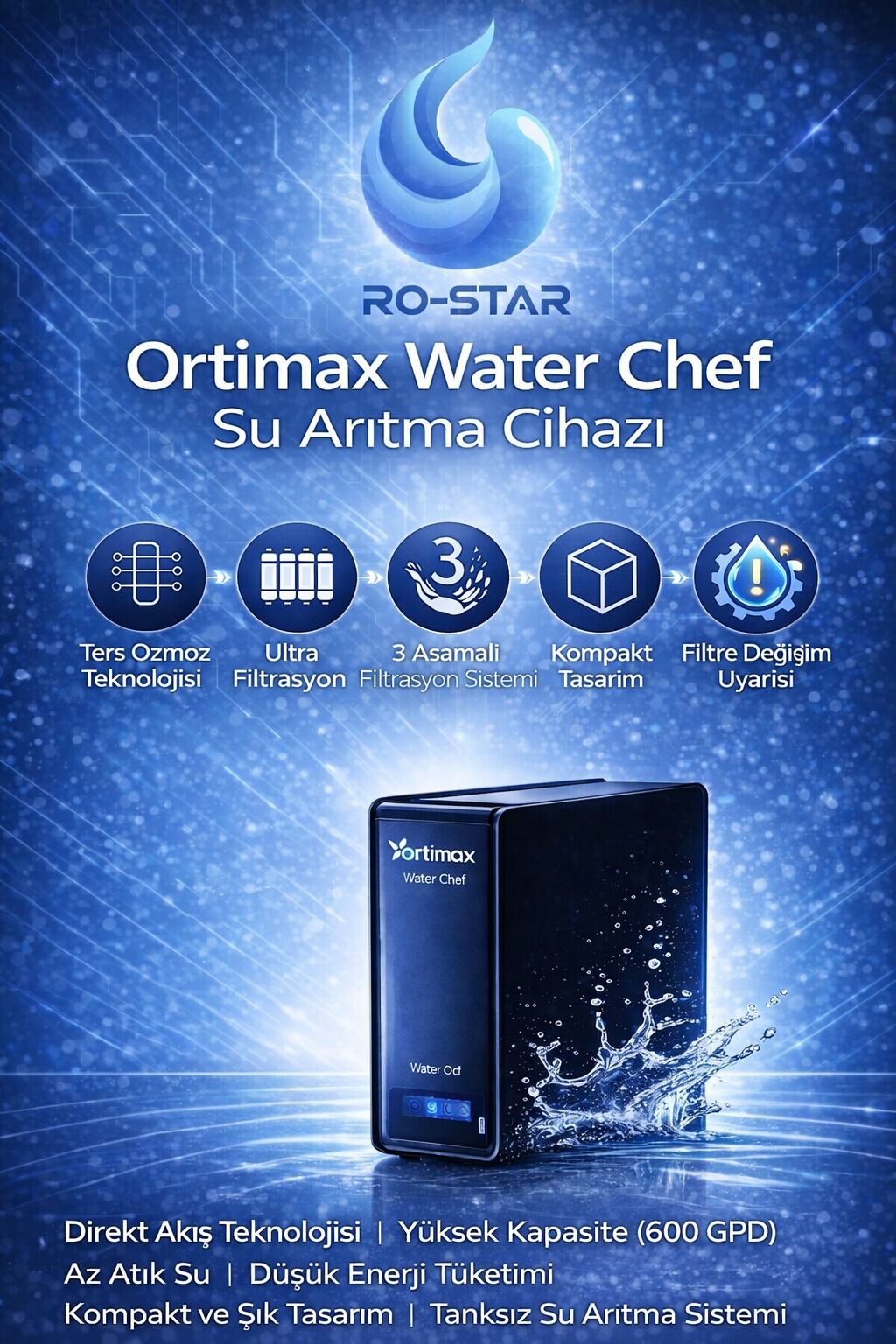 Ortimax 600 GPD  Water Chef Slim Su Arıtma Sistemi