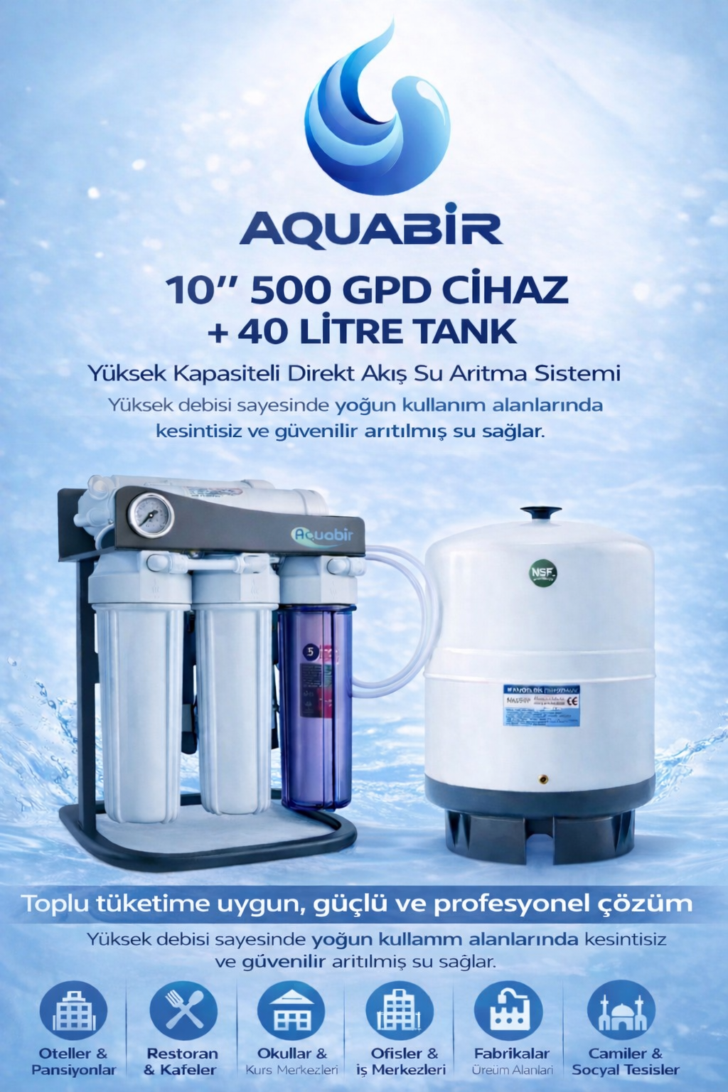 10'' 500 GPD Aquabir Direk Akış Su Arıtma Sistemi