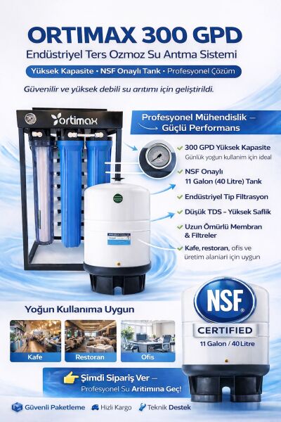 ORTİMAX 20'' 300 GPD DİREK AKIŞ SU ARITMA SİSTEMİ