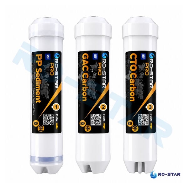 Ro-Star Pro 3 Aşamalı Su Arıtma İnline Filtre Seti  – Pp Sediment, Gac, Cto Karbon (NSF ONAYLI )