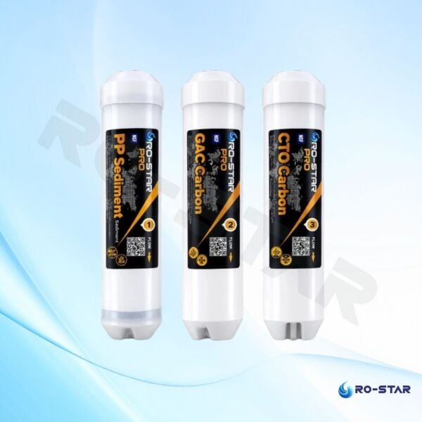 Ro-Star Pro 3 Aşamalı Su Arıtma İnline Filtre Seti – Pp Sediment, Gac, Cto Karbon (NSF ONAYLI )