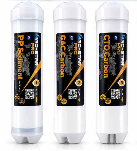 Ro-Star Pro 3 Aşamalı Su Arıtma İnline Filtre Seti – Pp Sediment, Gac, Cto Karbon (NSF ONAYLI )