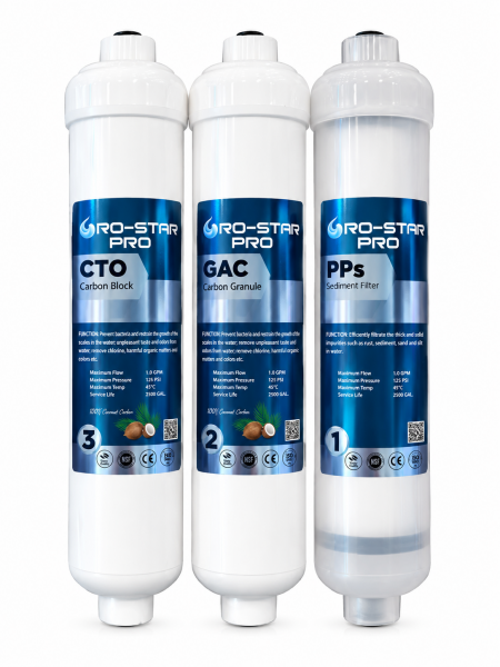 Ro-Star Pro 3 Aşamalı Su Arıtma İnline Filtre Seti  – Pp Sediment, Gac, Cto Karbon (NSF ONAYLI )