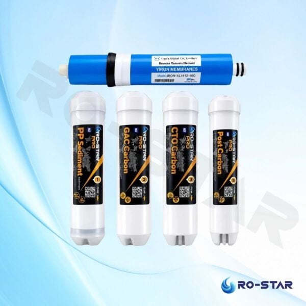 Ro-Star Pro 5 Aşamalı Su Arıtma İnline Filtre Seti – Pp Sediment, Gac, Cto Karbon, Membran ve Post Karbon