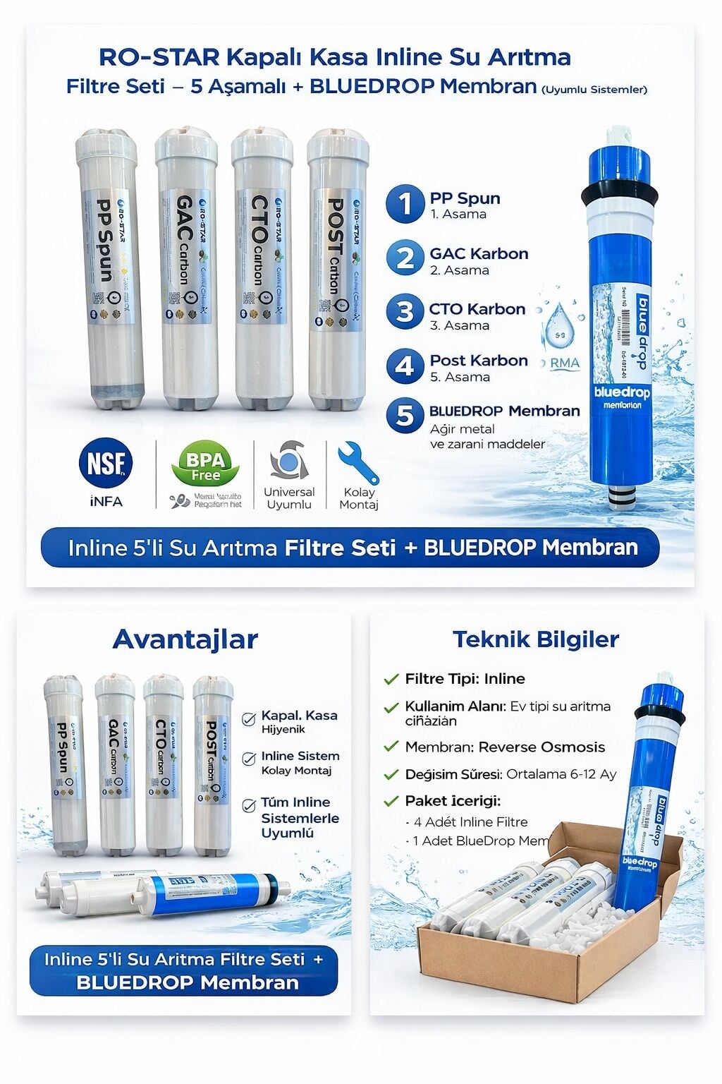 RO-STAR  Inline 5'li Filtre Seti