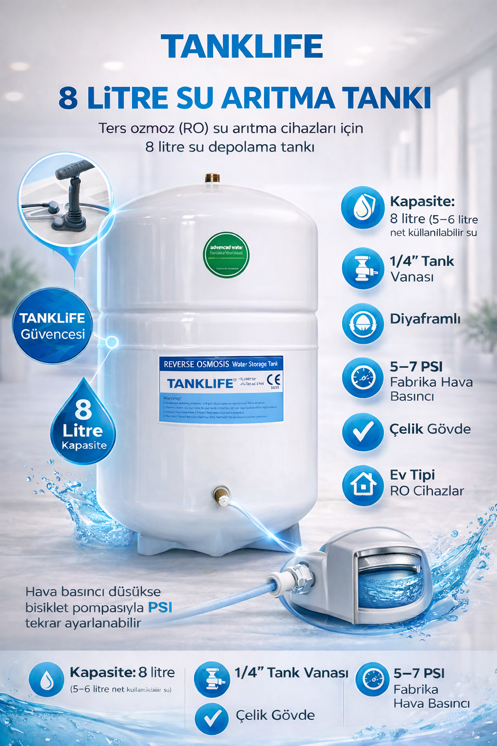 TANKLİFE 2,2 Galon  Su Arıtma Tankı (NSF)