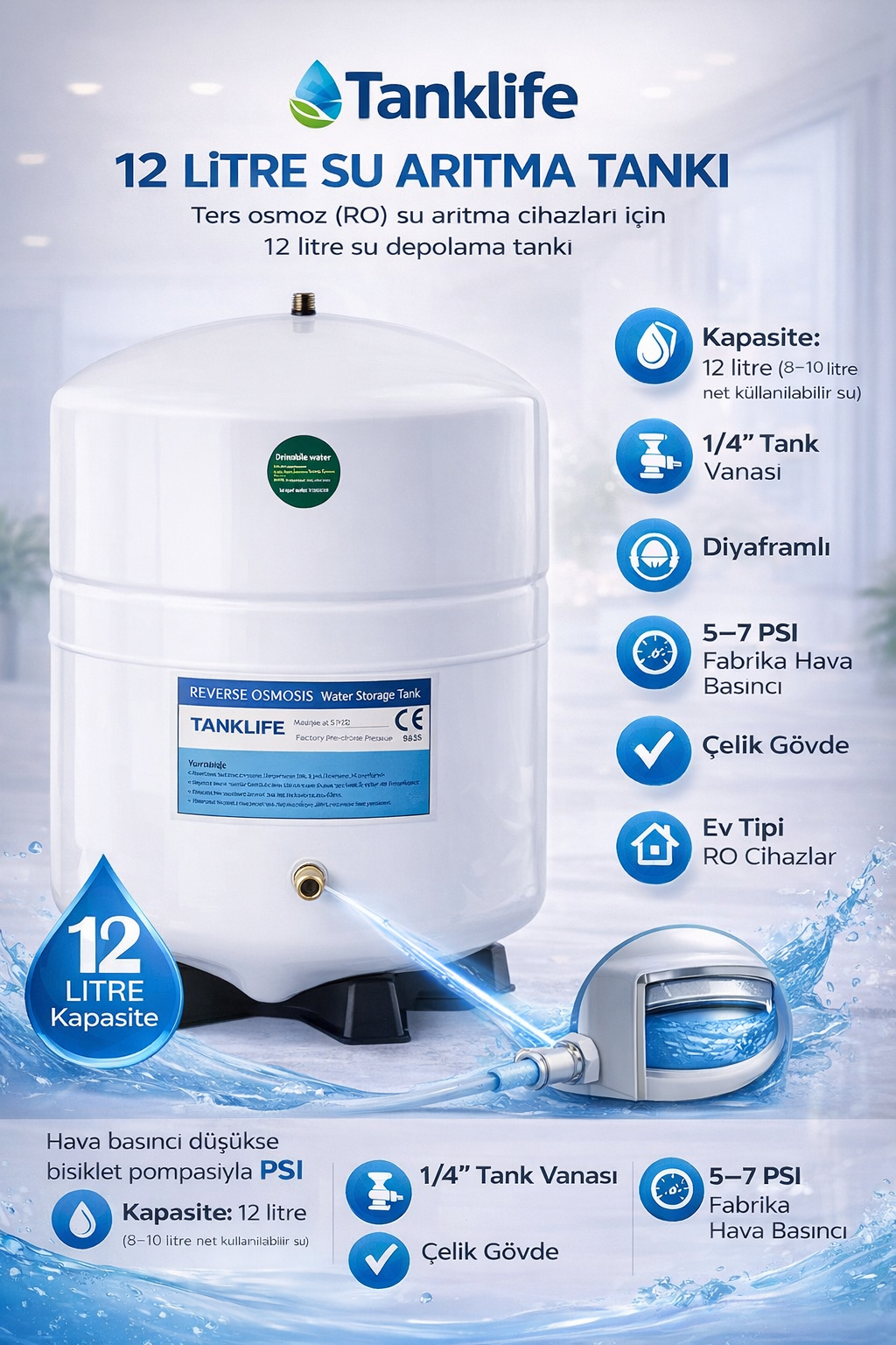 TANKLİFE 3,2 Galon  Su Arıtma Tankı (NSF)