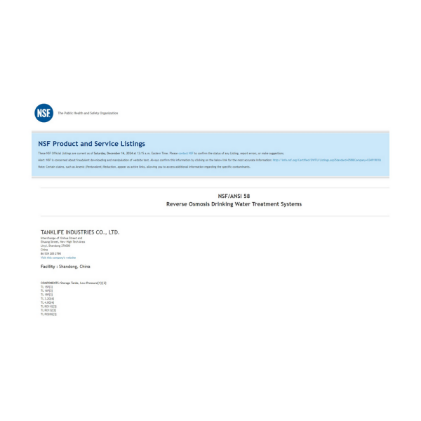 TANKLİFE 11 Galon  Su Arıtma Tankı (NSF)