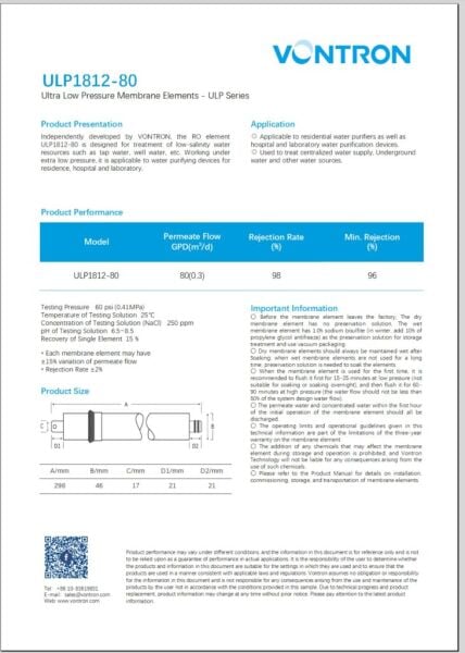 Vontron 80 GPD Membran