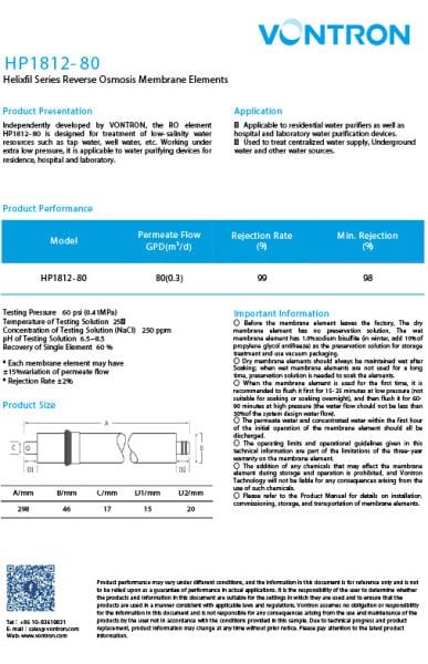 Vontron Hp 75 GPD Membran
