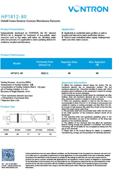 Vontron HP Yüksek TDS 75 GPD Membran