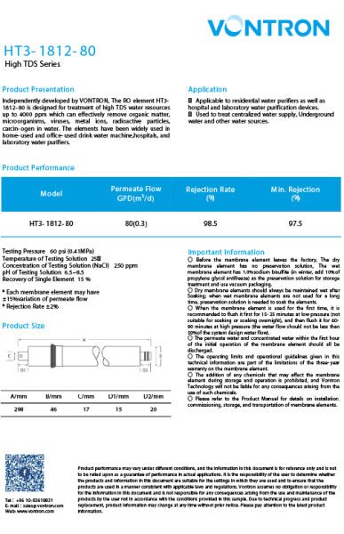 Vontron HT3 75 GPD Membran