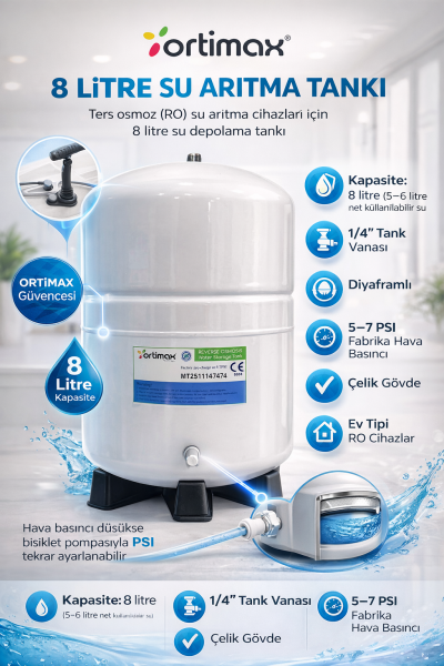 ORTİMAX 8 Litre 2,2 Galon  Su Arıtma Tankı