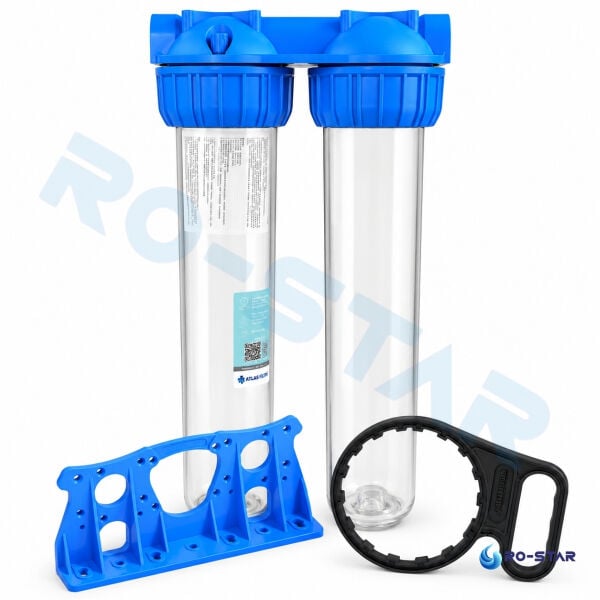 ATLAS 3P 20'' BOŞ İKİLİ HAUSING FİLTRE KABI ( 3/4'' GİRİŞ-ÇIKIŞ)