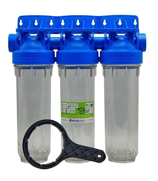 ATLAS 10'' ÜÇLÜ DP HAUSING FİLTRE KABI ( 3/4'' GİRİŞ-ÇIKIŞ)