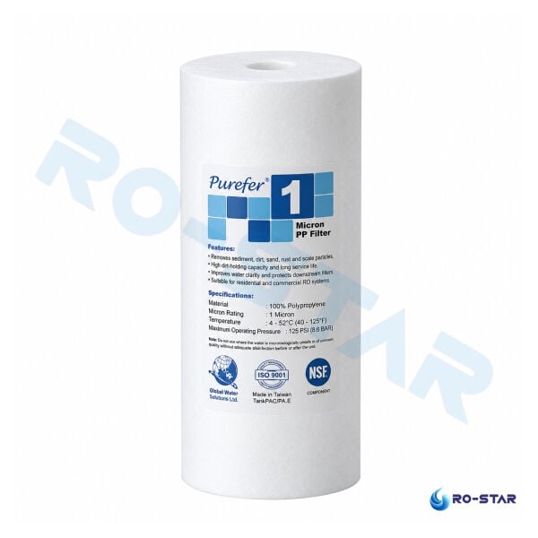 Purefer 10''Big Blue 1 Mikron Tortu Filtresi NSF sertifikalı