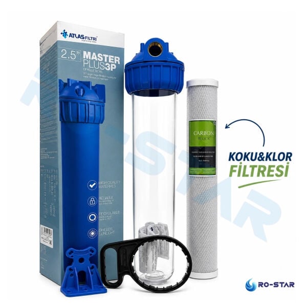 ATLAS 3P 20'' DOLU TEKLİ FİLTRASYON SİSTEMİ (KOKU&KLOR ARITMA) -3/4'' GİRİŞ&ÇIKIŞ
