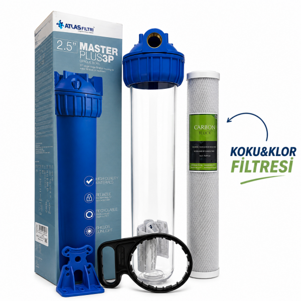 ATLAS 3P 20'' DOLU TEKLİ FİLTRASYON SİSTEMİ (KOKU&KLOR ARITMA) -3/4'' GİRİŞ&ÇIKIŞ