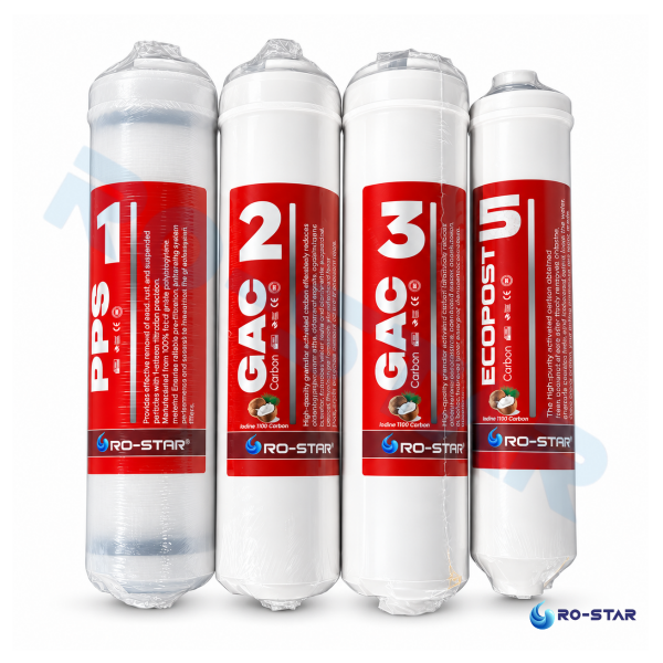 Ro-Star Eco 4 Aşamalı Su Arıtma İnline Filtre Seti – Pp Sediment, Gac, Gac Karbon ve Ro-Star Eco Post Karbon