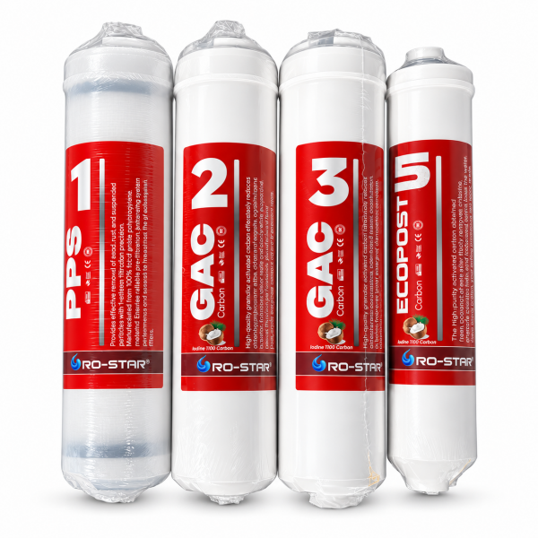 Ro-Star Eco 4 Aşamalı Su Arıtma İnline Filtre Seti – Pp Sediment, Gac, Gac Karbon ve Ro-Star Eco Post Karbon